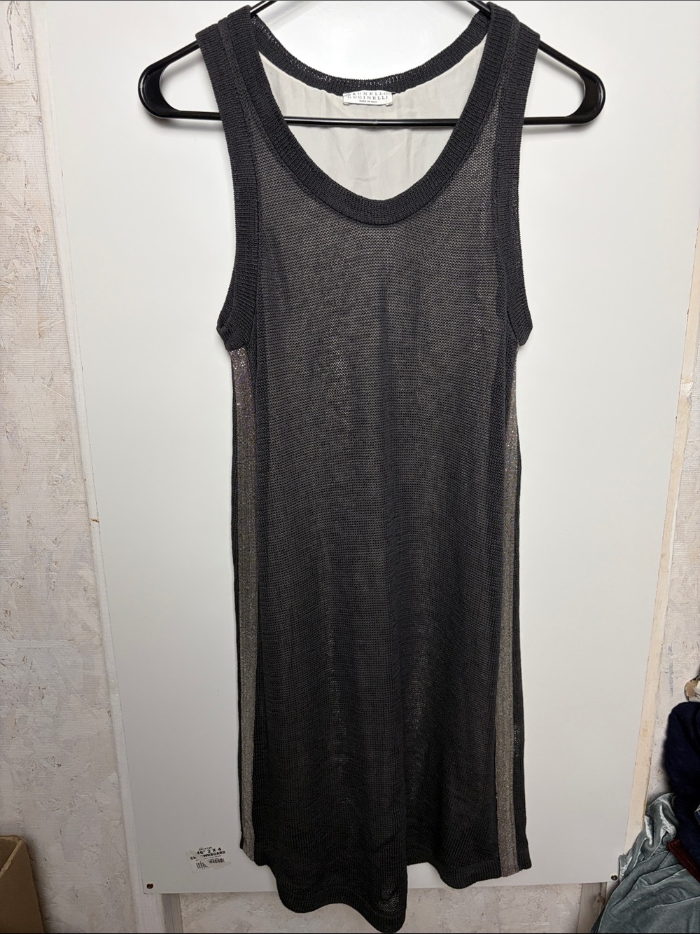 Brunello Cucinelli Grey Knit Monili Side Band Layered Sleeveless Dress sz XS